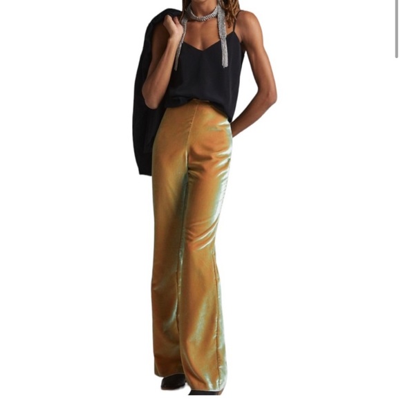 Beatrice X Anthropologie Chartreuse Velvet Flare Pants Italia - Picture 3 of 14